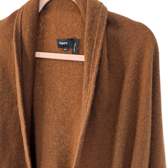 Theory Curved Hem 100% Cashmere Cardigan, Open Front, Brown, Size M/L - Picture 7 of 8